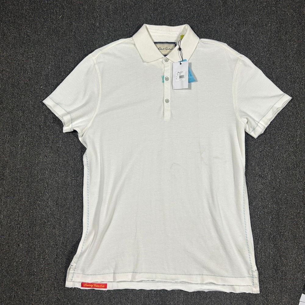Robert Graham Polo Shirt Mens XL White Tailored Fit Cotton Short Sleeve NWT 1090